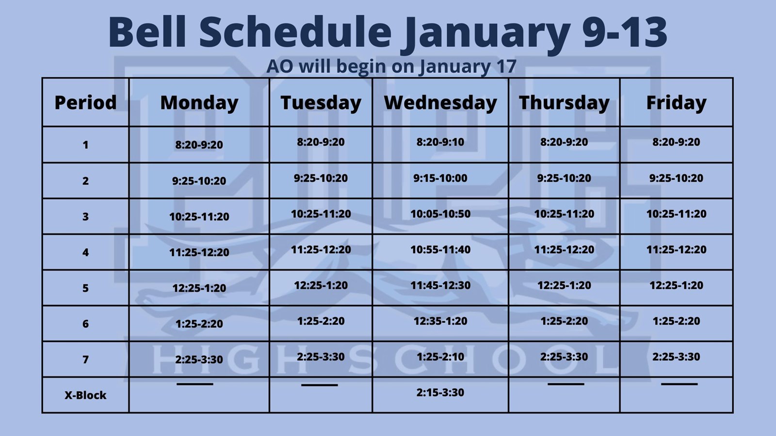 Bell Schedule Jan 9-13